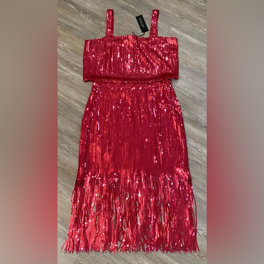 NWT - 2-Piece Rachel Zoe Pink Sequin Fringe Skirt & Top